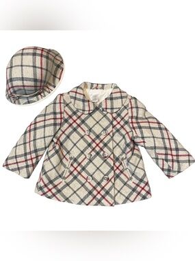 Janie and Jack London Town Plaid Double-Breasted Pea Coat & Cloche Hat 12-24 m